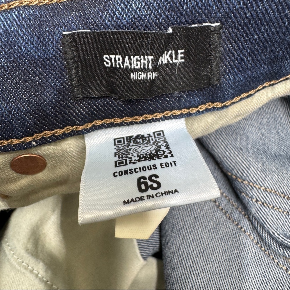 {Express} "Straight Ankle High Rise" Short Blue Relaxed Stretch Denim Jeans - Picture 5 of 7